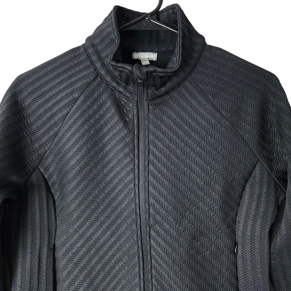 T By Talbots Textured Jacquard Jacket Black Full-Zip Pockets NEW